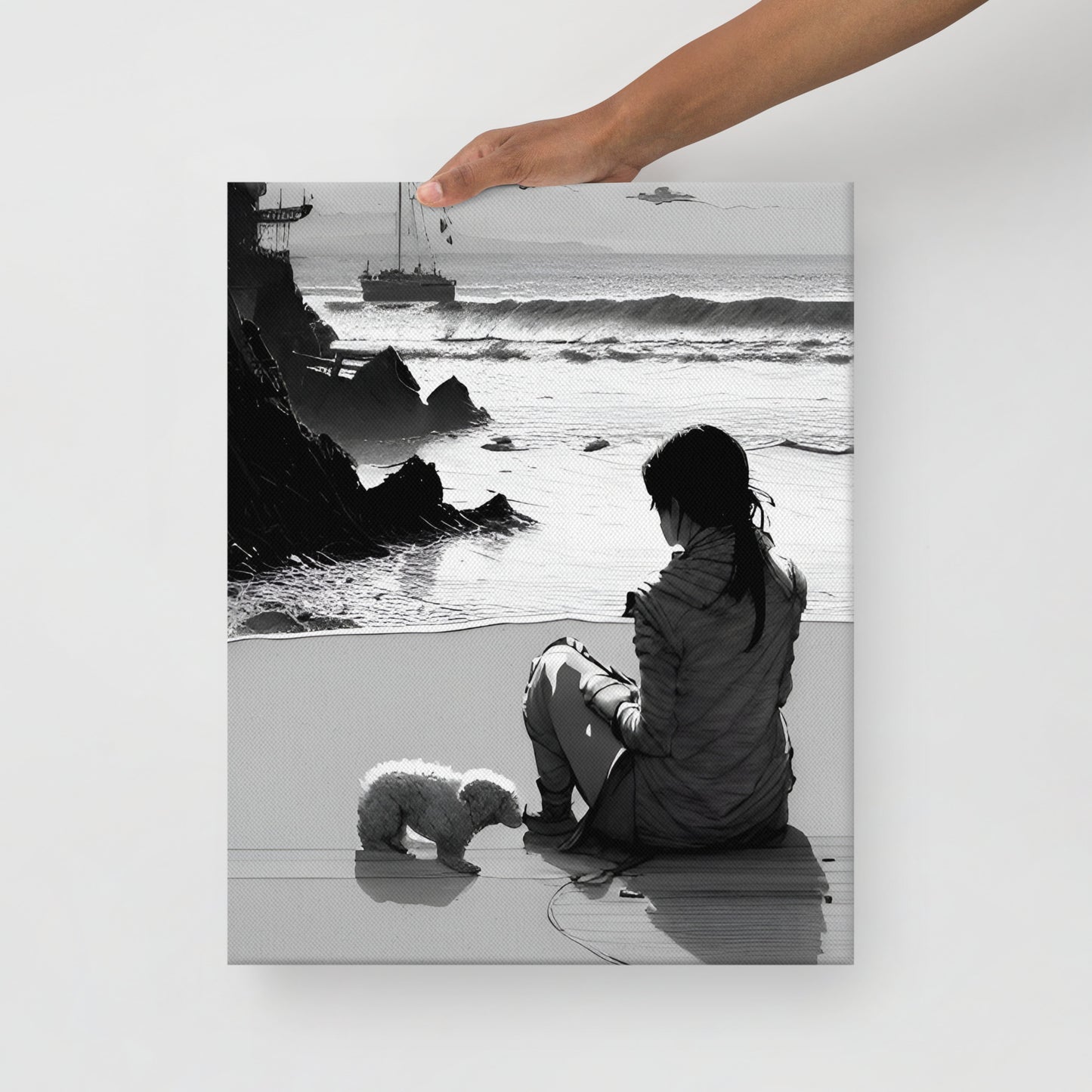 Girl with a dog on the beach