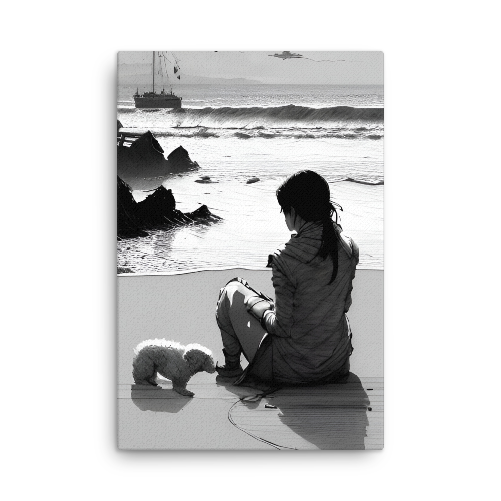 Girl with a dog on the beach